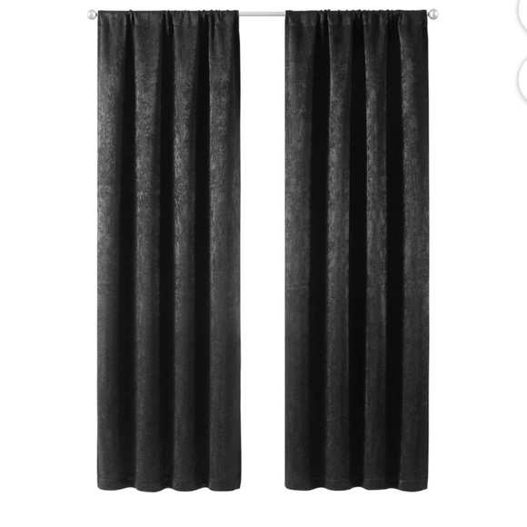 Shimmer Rod Pocket Blackout Curtains, Set of 2, Black, 37" W x 84" L - Picture 1 of 12